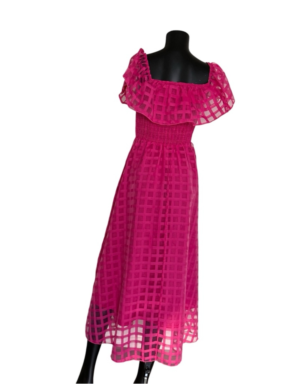 SHEIN Fuchsia Checkered Maxi Dress with Smocked Bodice - Picture 2 of 13